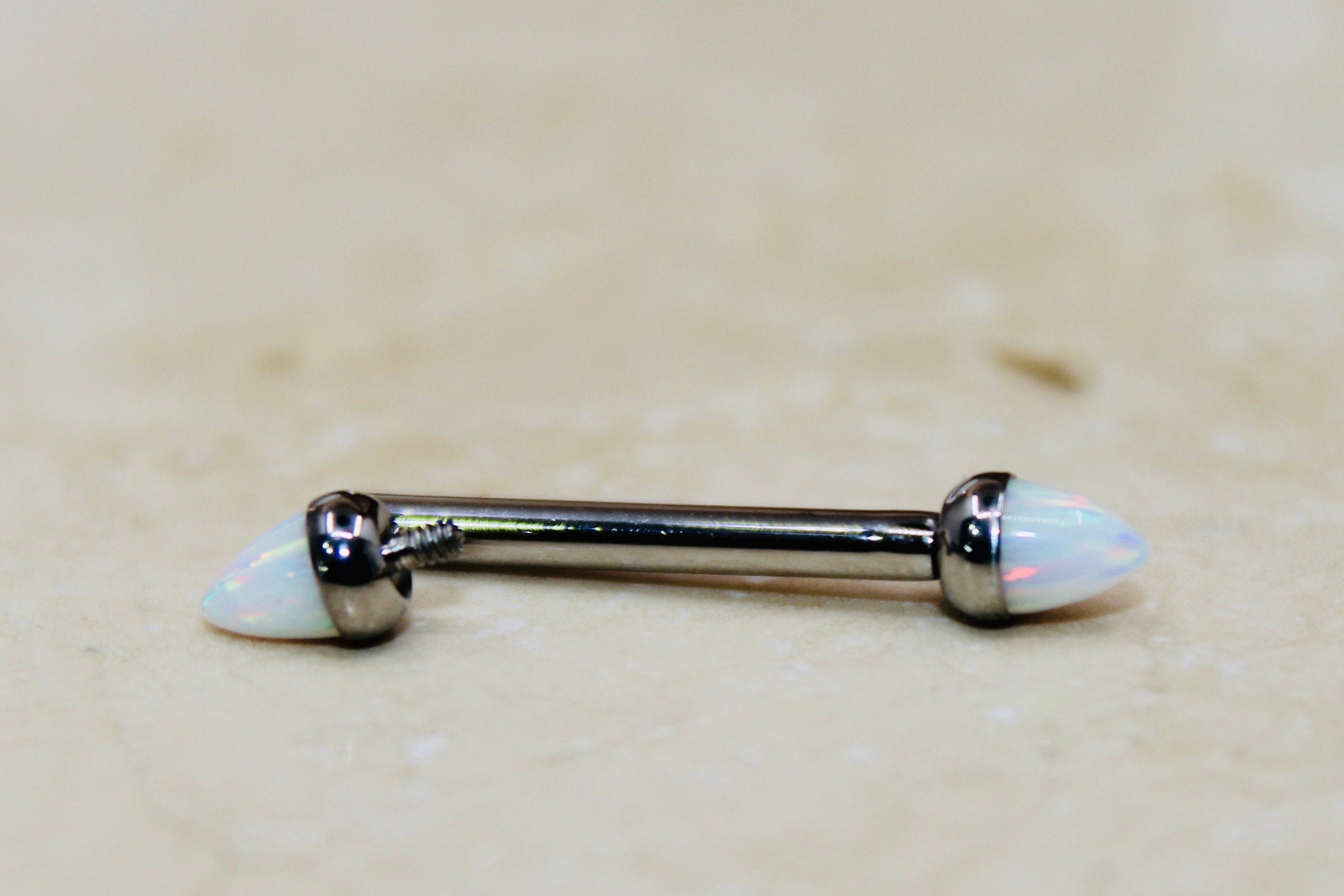 Internally Threaded Opal Nipple Barbell, White Opal Cone Smooth Comfortable Fit Nipple Piercing Ring Jewelry