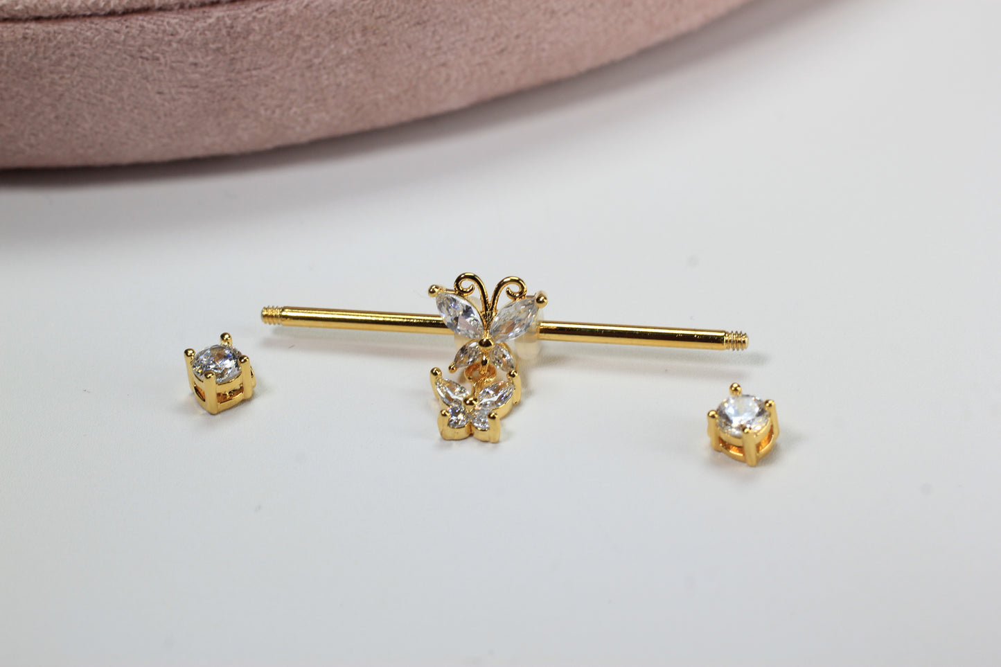 Dangling Gold Butterfly Industrial Barbell.