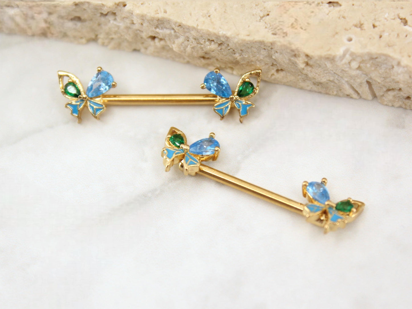Dainty Butterfly Nipple Ring, Butterfly Nipple Piercing Barbell, 14g Gold Nipple Piercing Jewelry, Gold Nipple Ring Body Piercing Jewelry