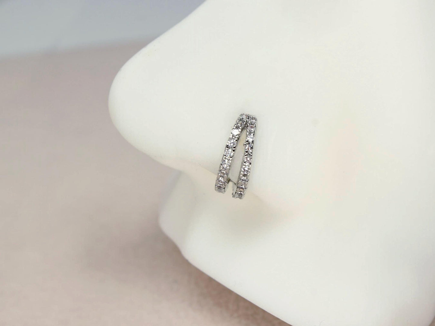 Dainty Nose Hoop Ring, 20G Silver Double line Sparkle Gem Bendable Nose Ring, Nose Piercing Jewelry, Cartilage Piercing, Body Jewelry