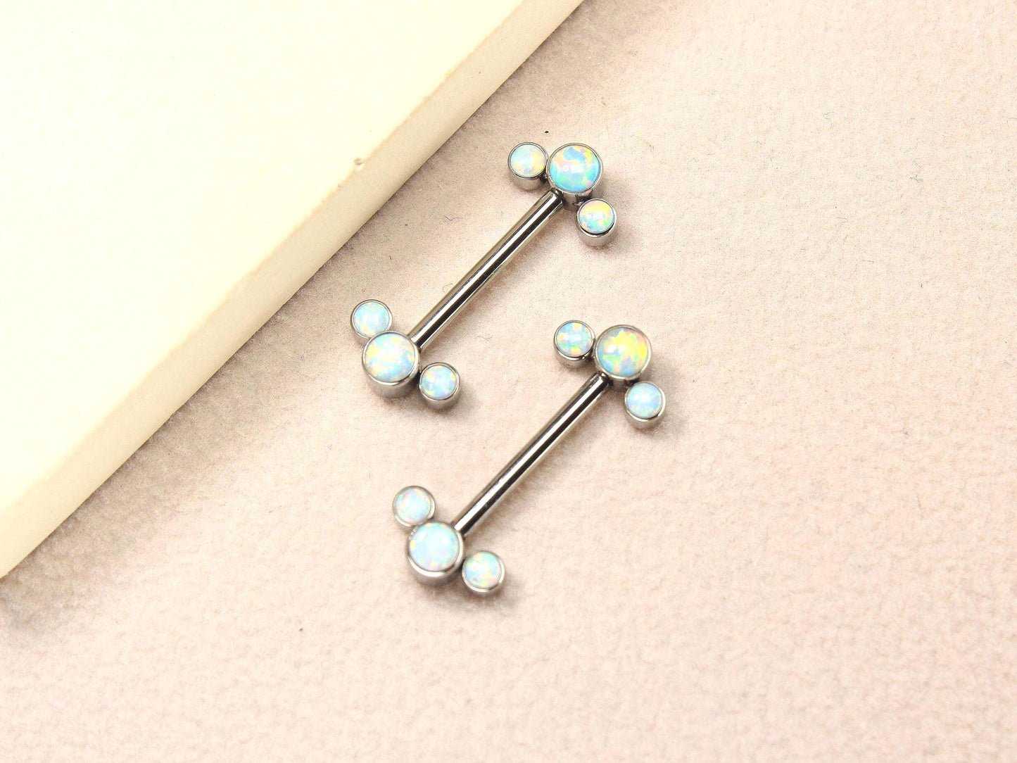 14g Titanium Nipple Barbell, Opal End Nipple Ring Piercing, Minimalist Piercing, Opal Body Jewelry