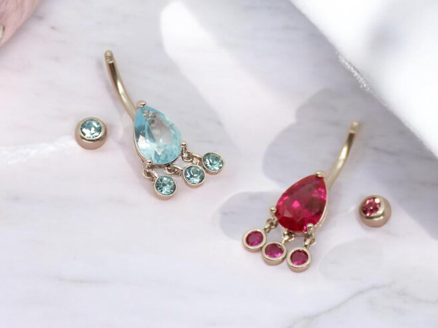 Dangling Belly Button Ring, Teardrop CZ Stone Belly Piercing Jewelry, 14g Body Jewelry, Navel Piercing Bar, Multicolor Belly Jewelry