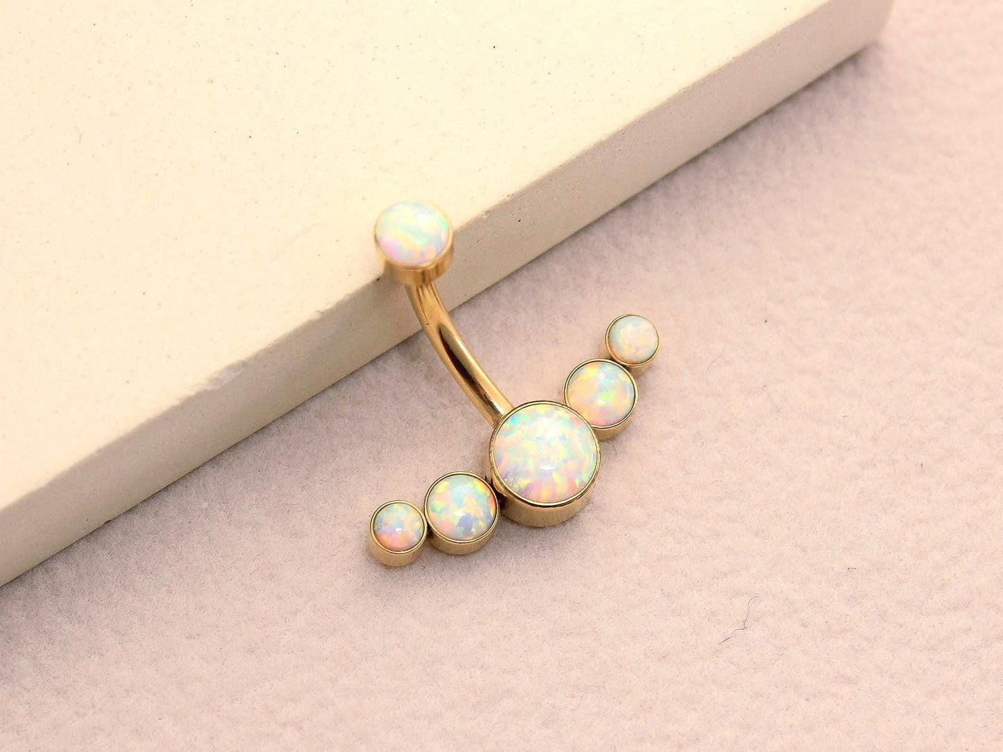 14g Opal Belly Button Ring, Titanium Gold Opal Gem Belly Ring, Navel Piercing, Hypoallergenic Body Jewelry