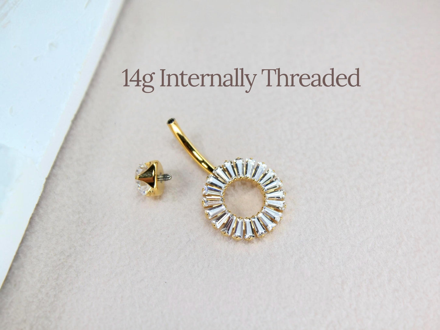 Gold Belly Button Ring, 14G Titanium Internally Threaded CZ Belly Ring, Navel Piercing, Minimalist Body Jewelry