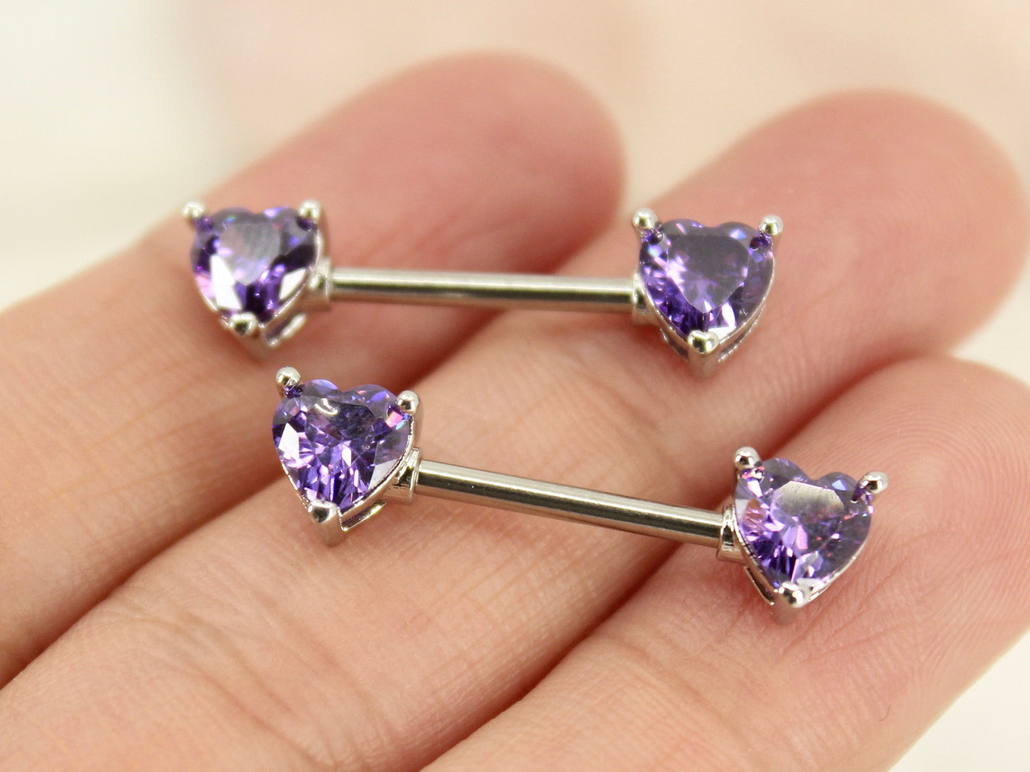 14g Purple Heart Nipple Barbell, Dainty Heart Nipple Ring Piercing Jewelry, Set of 2 Nipple Body Piercing Jewelry,