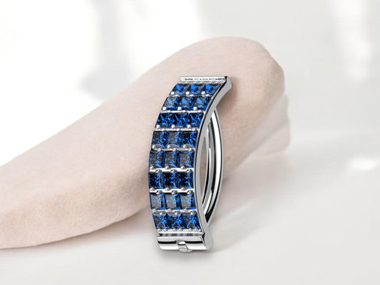 NEW • Titanium Sapphire Belly Clicker Ring, Triple Line Gem Belly Piercing Clicker Ring Jewelry, Minimalist Navel Piercing - Blue