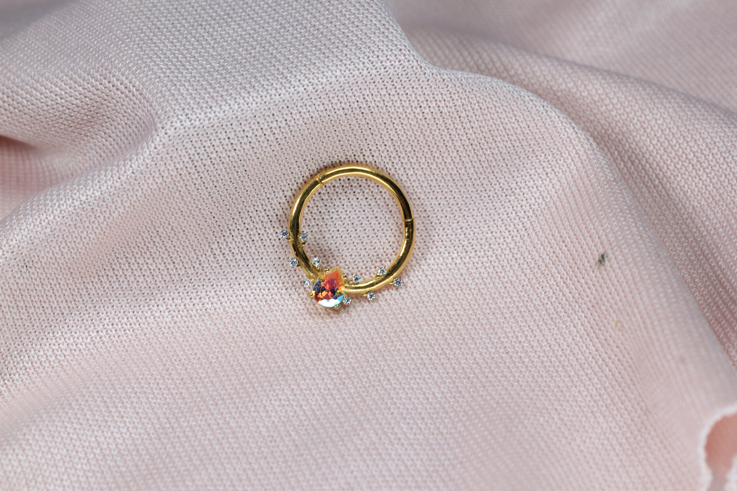 Dainty Gold Teardrop CZ Septum Clicker Ring.