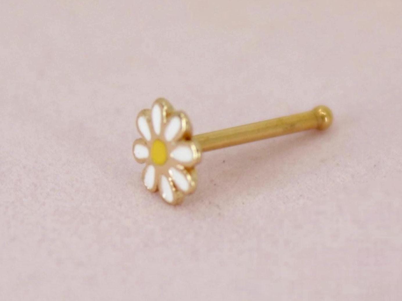 20g Daisy Flower Nose Stud, Floral Decor Nose Bone Stud Jewelry, Ball End Nose Piercing Stud, Thin Nose Stud  hypoallergenic Jewelry
