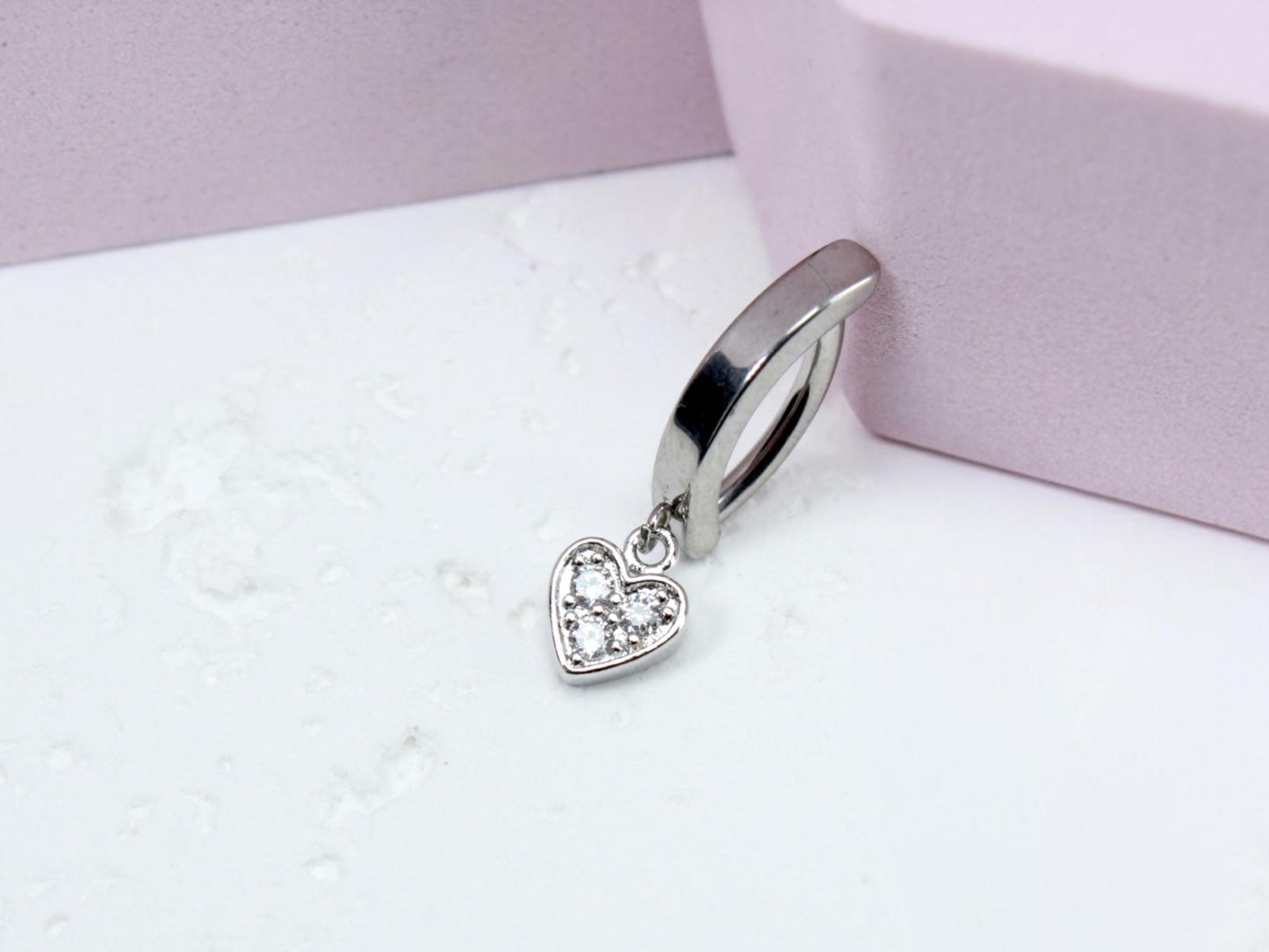 Gold Dangling Belly Button Ring, 14g Dainty Heart Silver Gold Clicker Belly Ring, Navel Piercing Jewelry, Minimalist Belly Piercing Ring