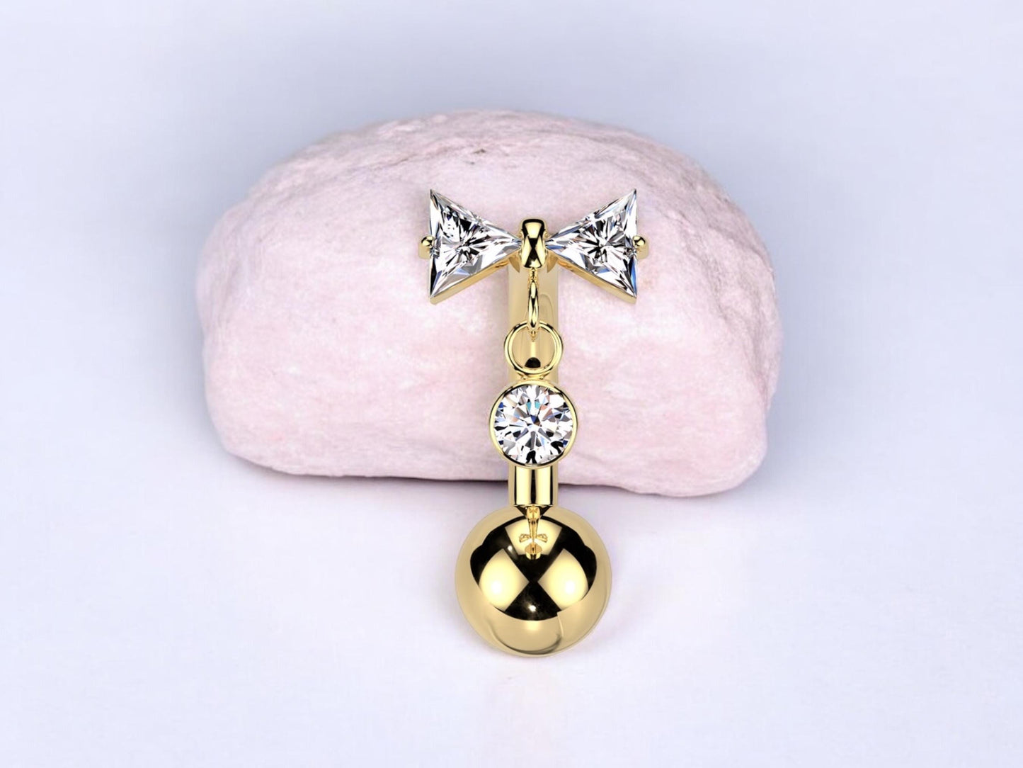 NEW Titanium Bow Dangling Stone Belly Button Ring, 14g Dainty Gold Crystal Push In Belly Piercing Jewelry, Threadless Navel Piercing