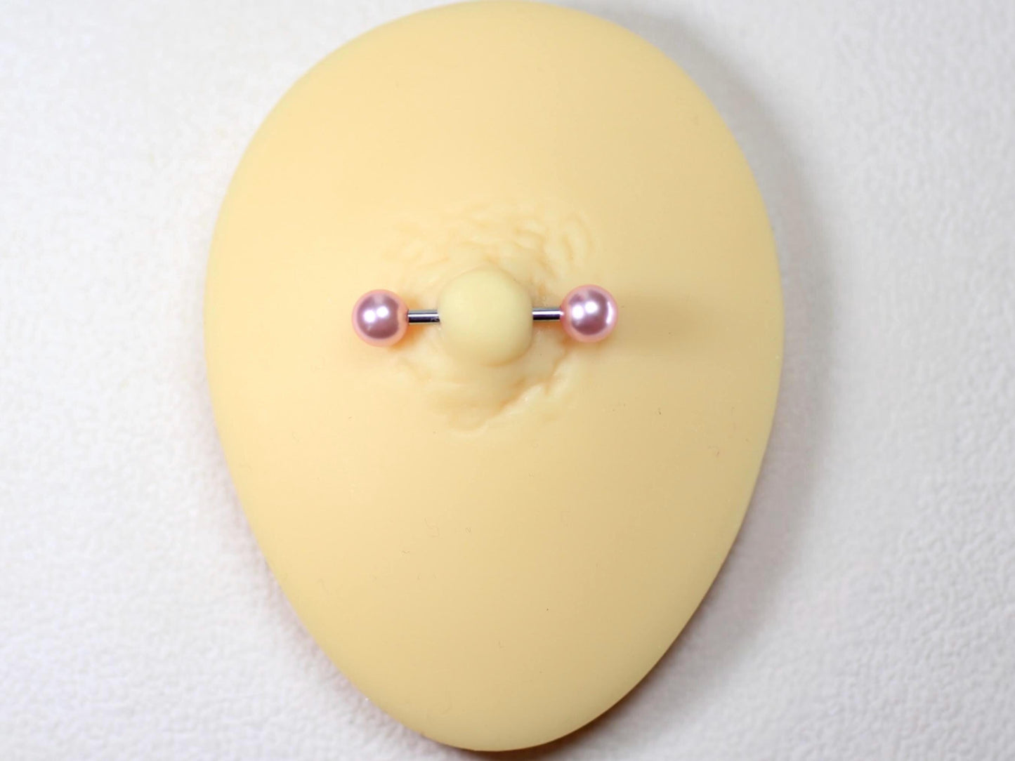 14g Pink Pearl Nipple Barbell, Cute Minimalist Pearl Ball End Nipple Ring Piercing, Custom Body Jewelry.