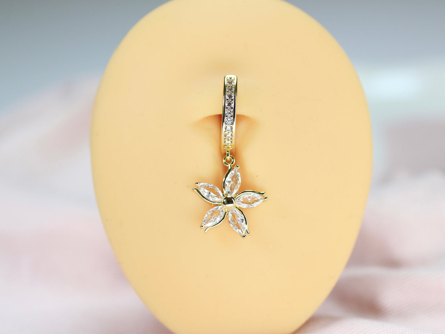 Gold Silver Star Dangle Belly Button Ring, 14G Star Belly Ring Clicker, Sparkling Navel Piercing Body Jewelry