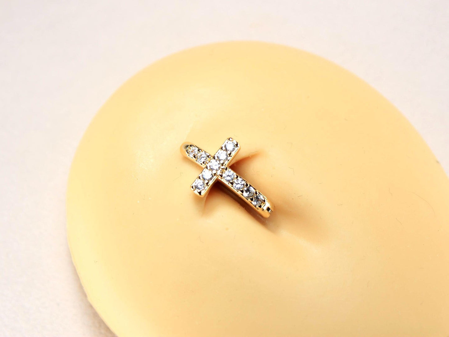 CZ Gold Cross Belly Clicker Ring,