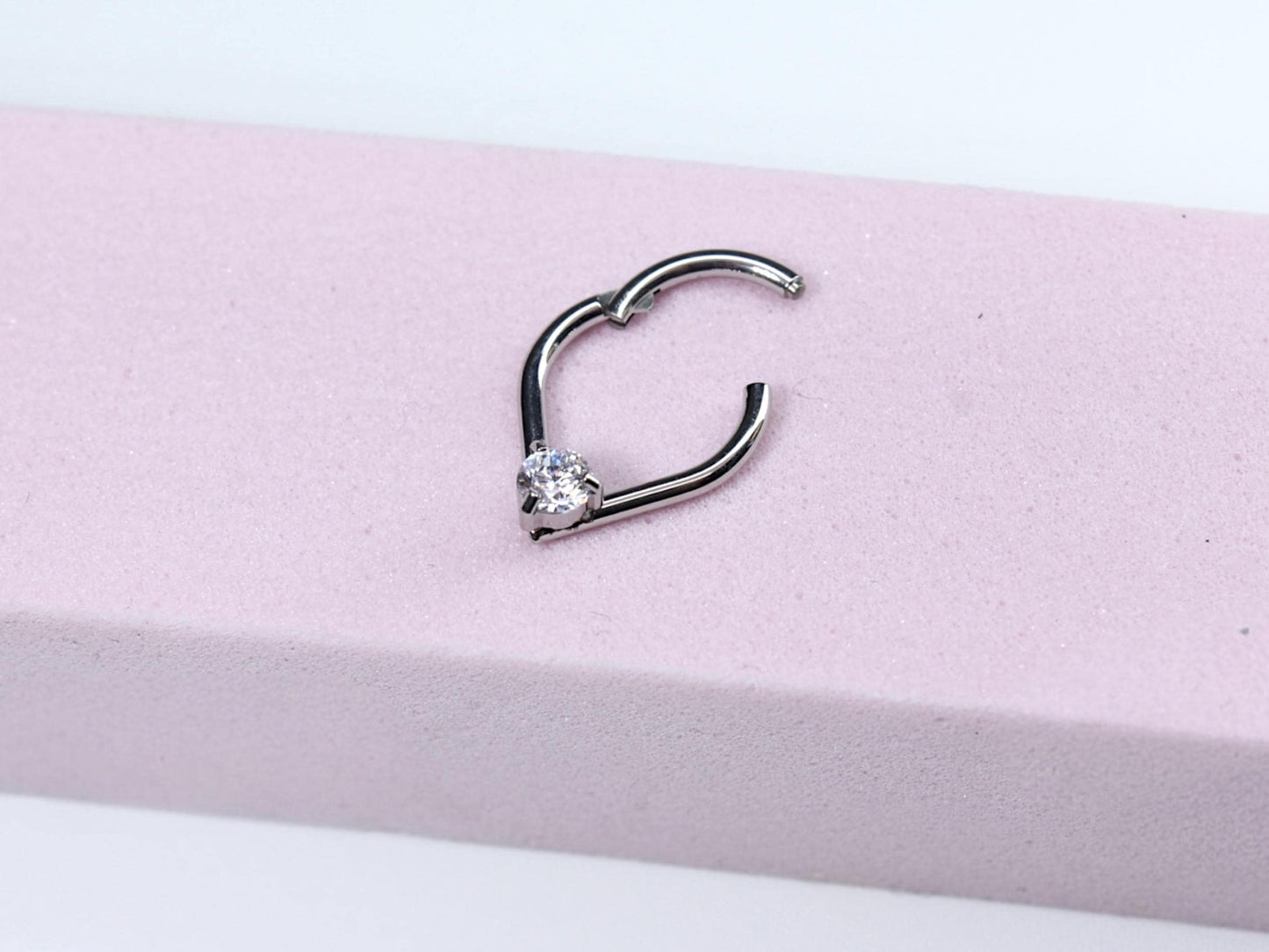 16G Septum Clicker Ring, Dainty Teardrop Nose Septum Hinged Hoop Ring, CZ Septum Nose Jewelry, Silver Septum Nose Ring