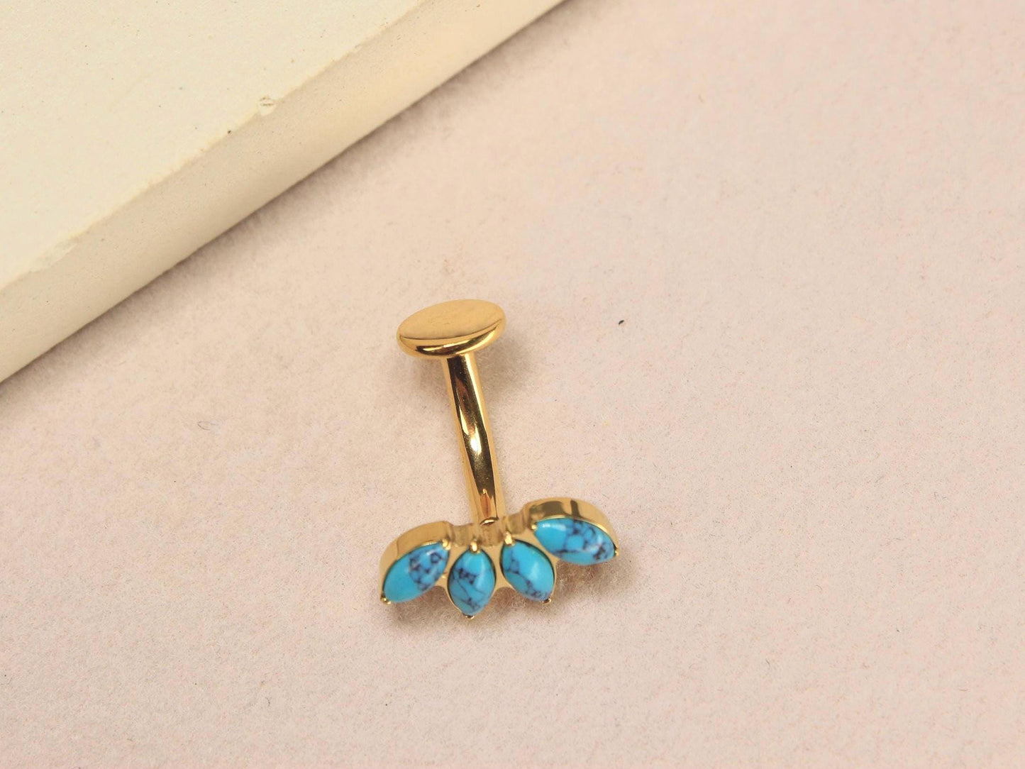 14G Titanium Belly Button Ring, Natural Stone Threadless Push In Belly Ring Piercing, Floating Navel Ring Jewelry