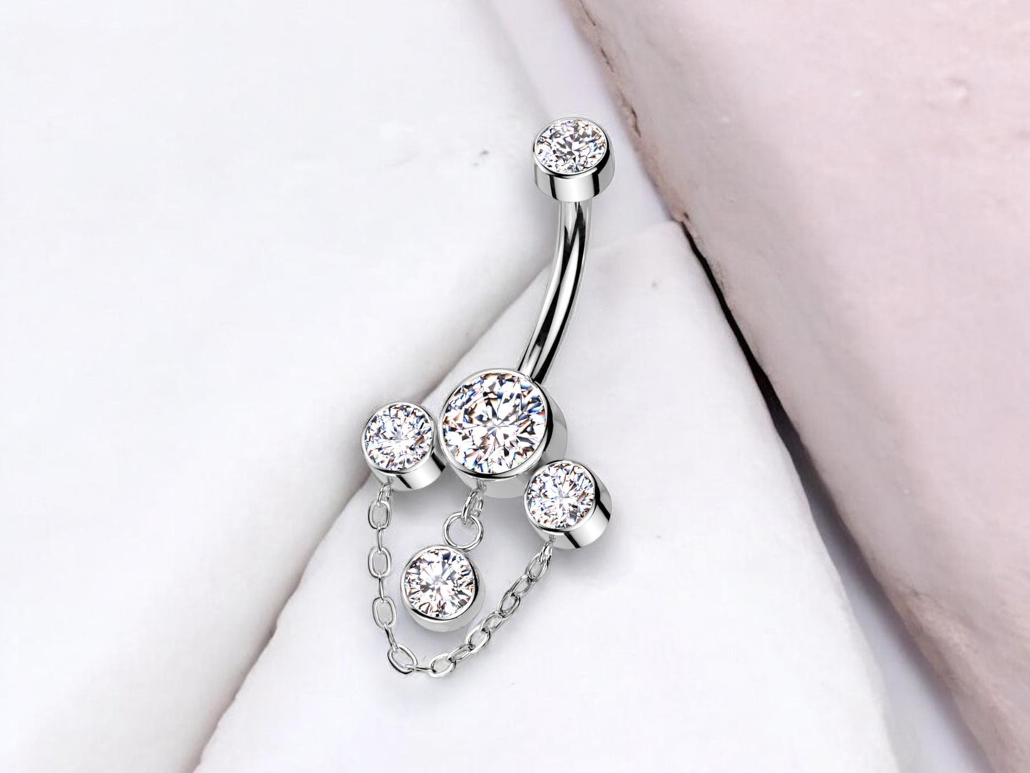 14g Titanium Dangling Chain Belly Button Ring, Dainty Crystal Gem Decor Dangle Chain Belly Button Piercing Jewelry, Navel Piercing Jewelry