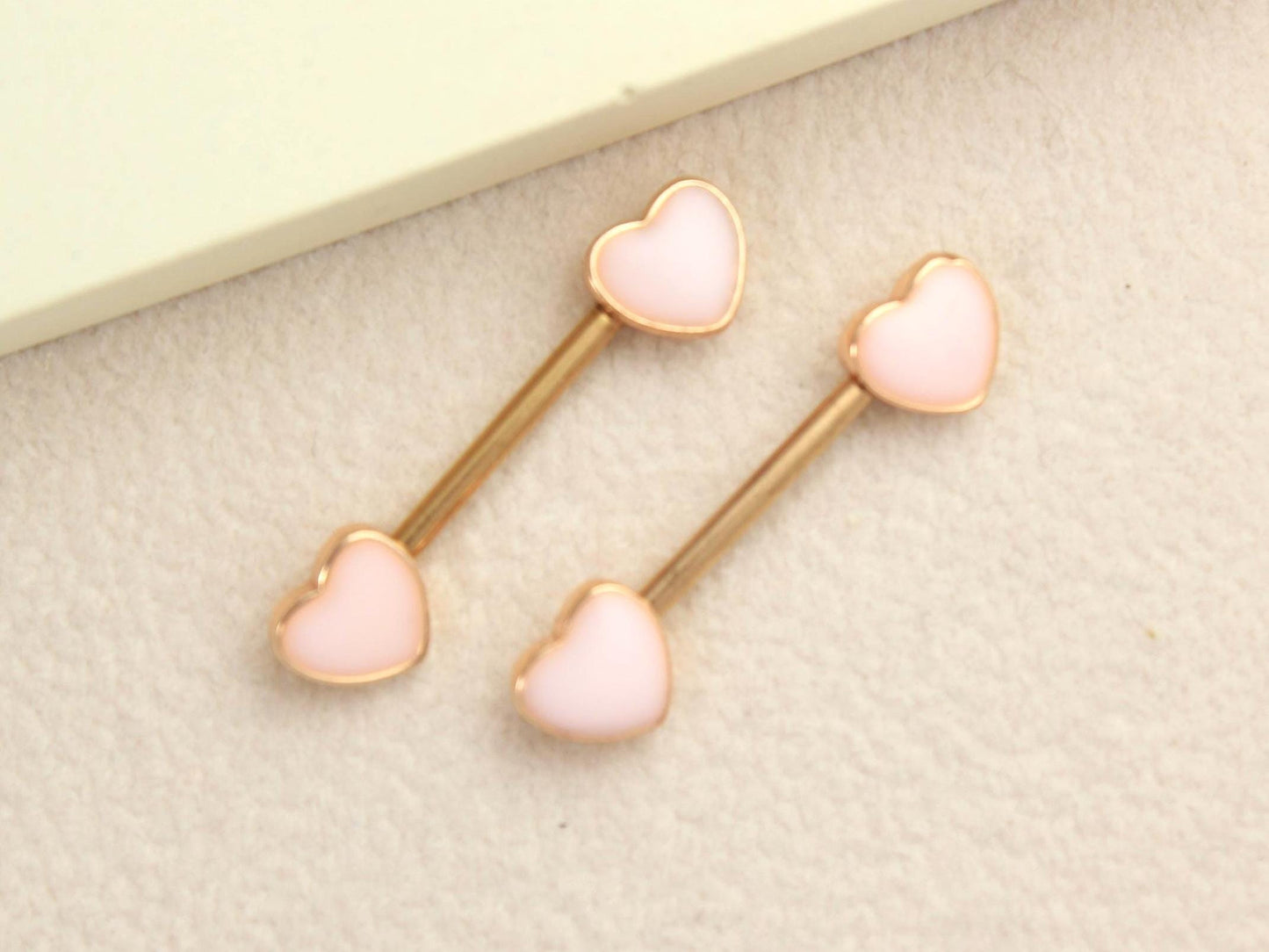 14g Heart Nipple Barbell, Pink Heart Nipple Ring, Set of 2 Rose Gold Nipple Piercing Jewelry, Body Jewelry, Nipple Piercing Jewelry