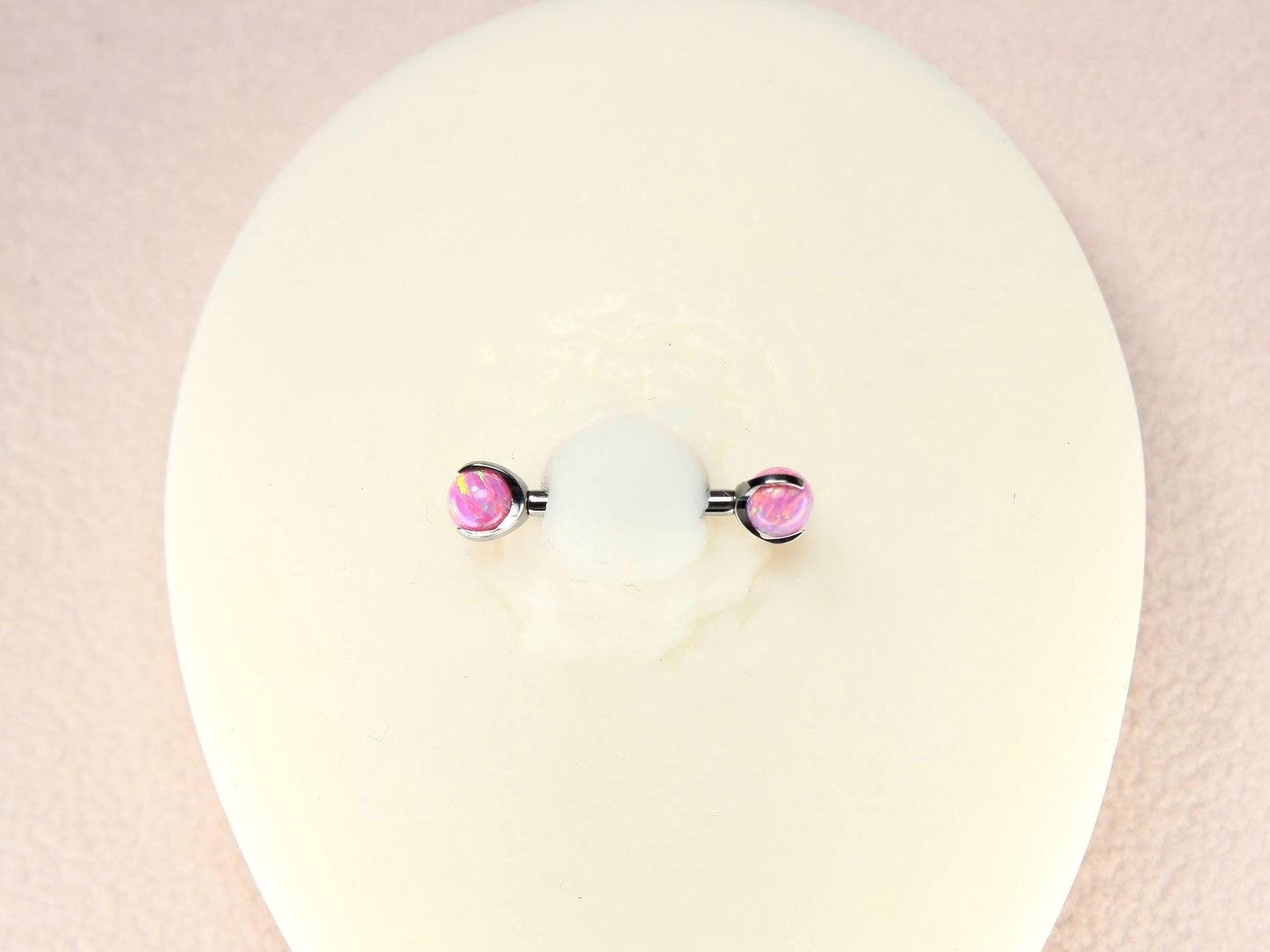 14G Titanium Nipple Barbell, Pink Opal Ball End Nipple Ring Piercing, Pair of Nipple Sheild Body Jewelry, Minimalist Nipple Piercing Jewelry