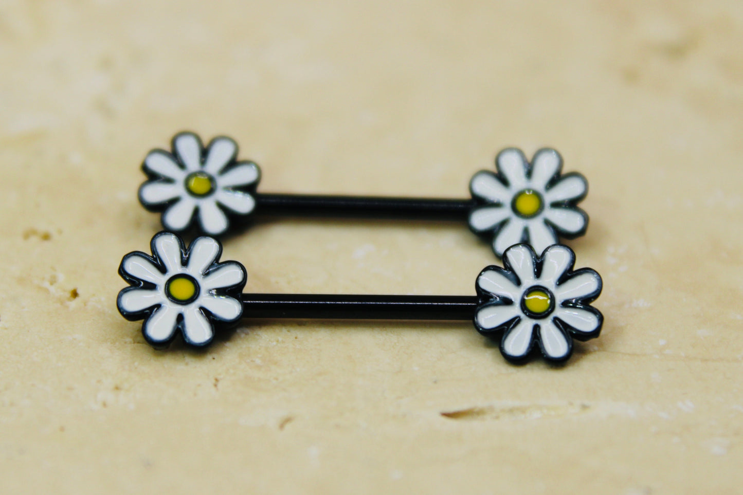 Flower Nipple Ring, Pink Yellow White Floral Decorative End Nipple Piercing Barbell Jewelry, 14g Nipple Barbell Body Piercing Jewelry