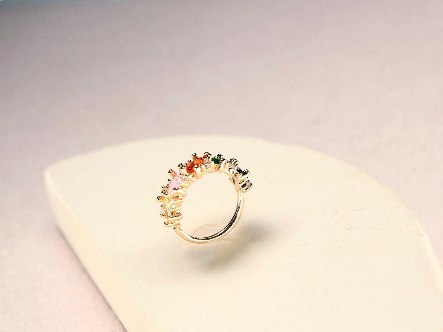 Multicolor Gem Nose Hoop Ring, 20g Dainty Gold Bendable Nose Piercing Jewelry.