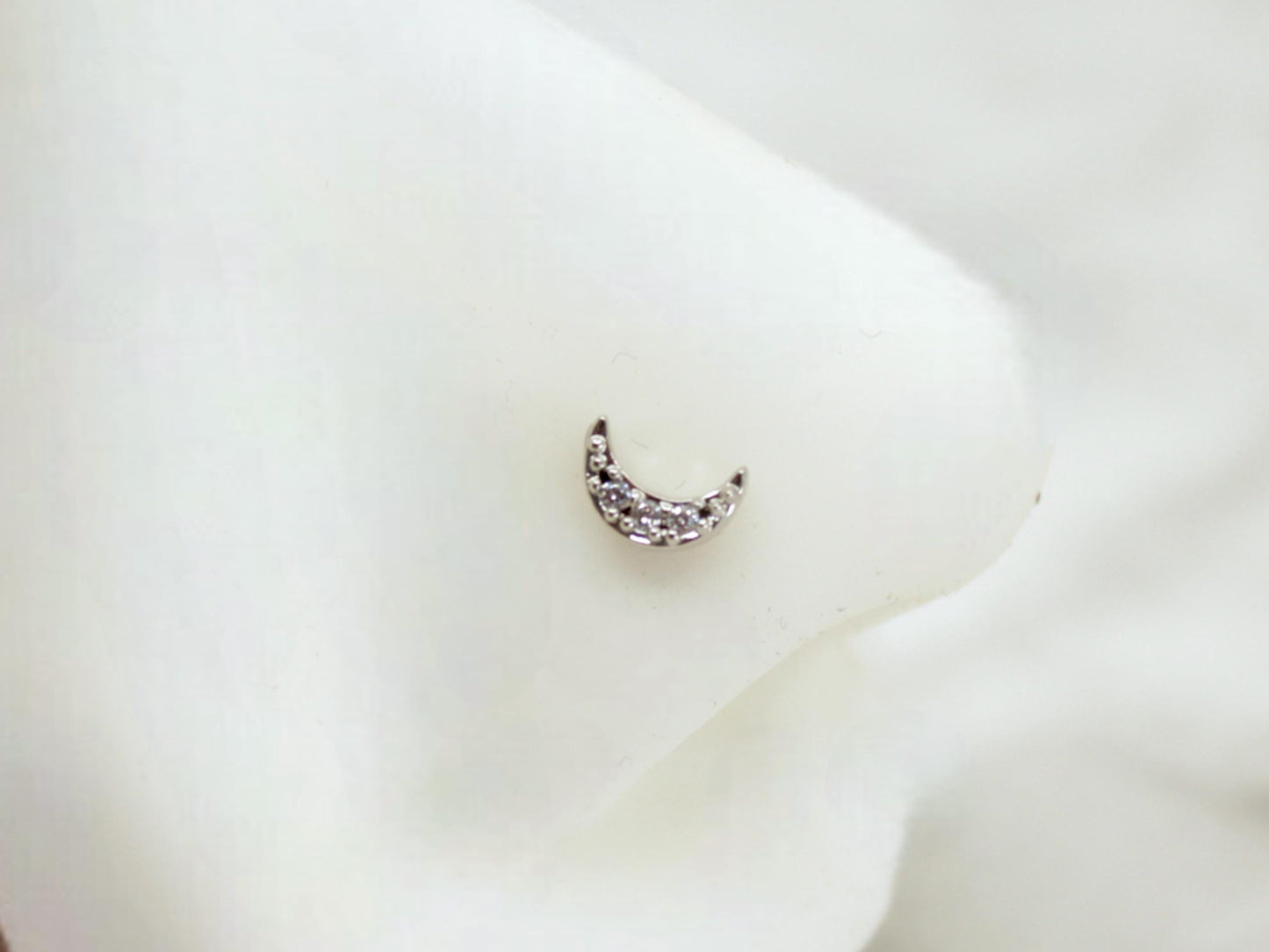20G Silver Crescent Moon CZ Nose Stud, 8mm Dainty Nose Bone Stud,L Shape Crescent Nose Ring, Tiny Nose Jewelry, Nose Piercing Jewelry.