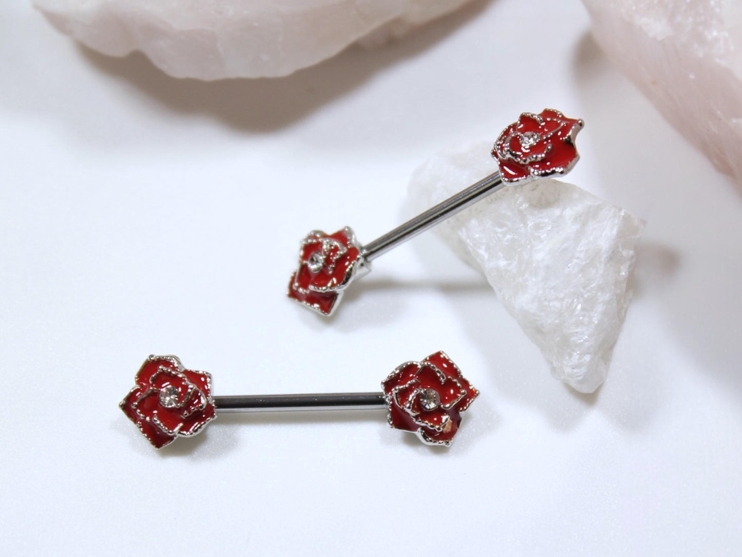 Red Rose Nipple Barbell Jewelry, 14g Rose Nipple Ring, Floral Nipple Piercing Jewelry, Personalized Body Jewelry
