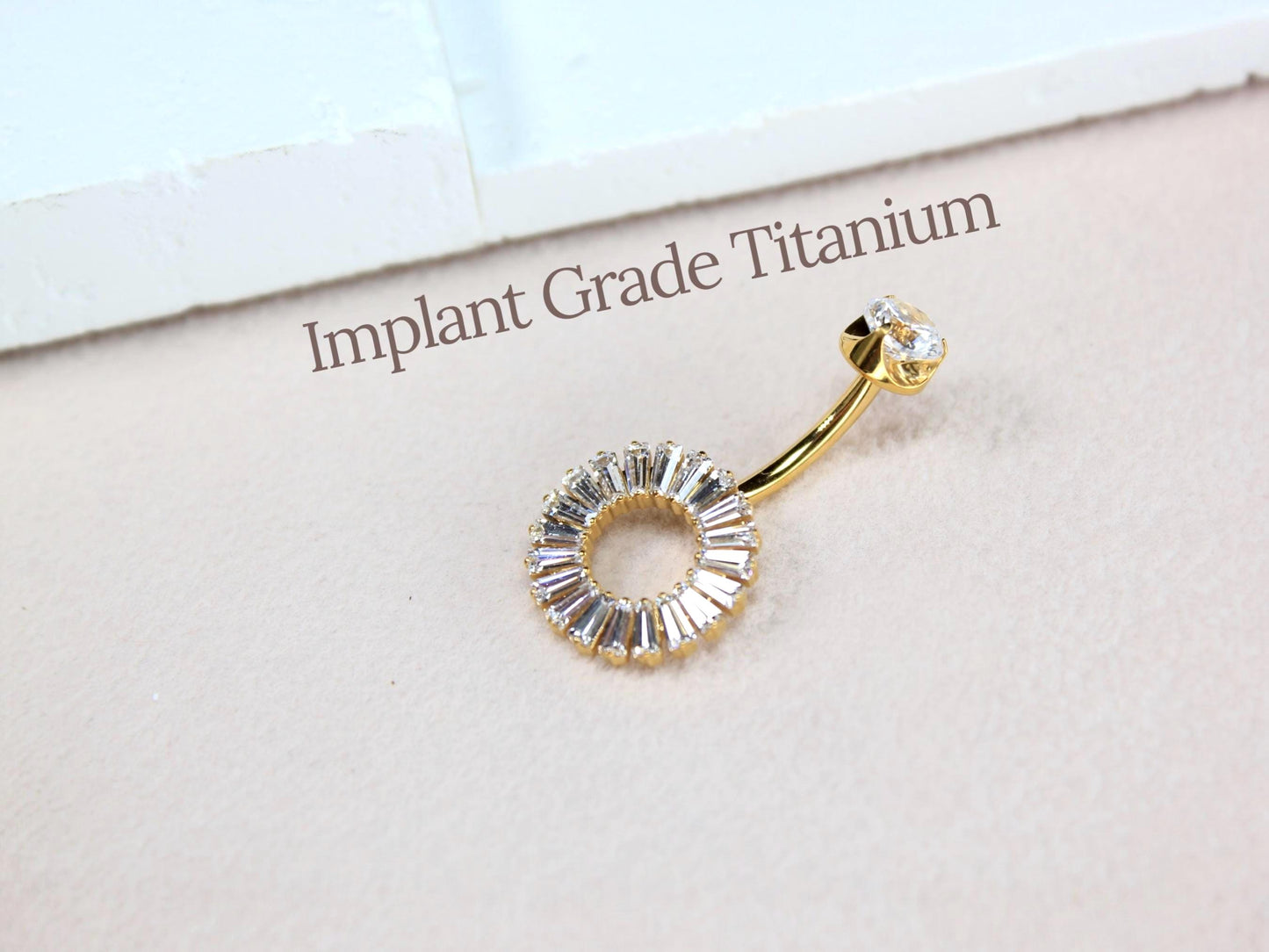Gold Belly Button Ring, 14G Titanium Internally Threaded CZ Belly Ring, Navel Piercing, Minimalist Body Jewelry