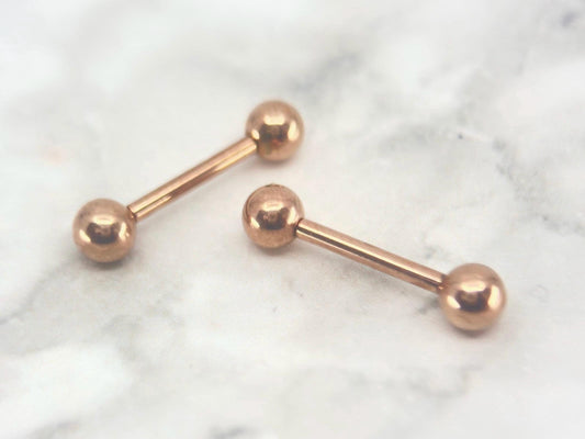 Titanium Rose Gold  Nipple Ring, Plain RoseGold Titanium Internally Threaded Nipple Barbell Jewelry,14G Nipple Barbell Body Piercing Jewelry