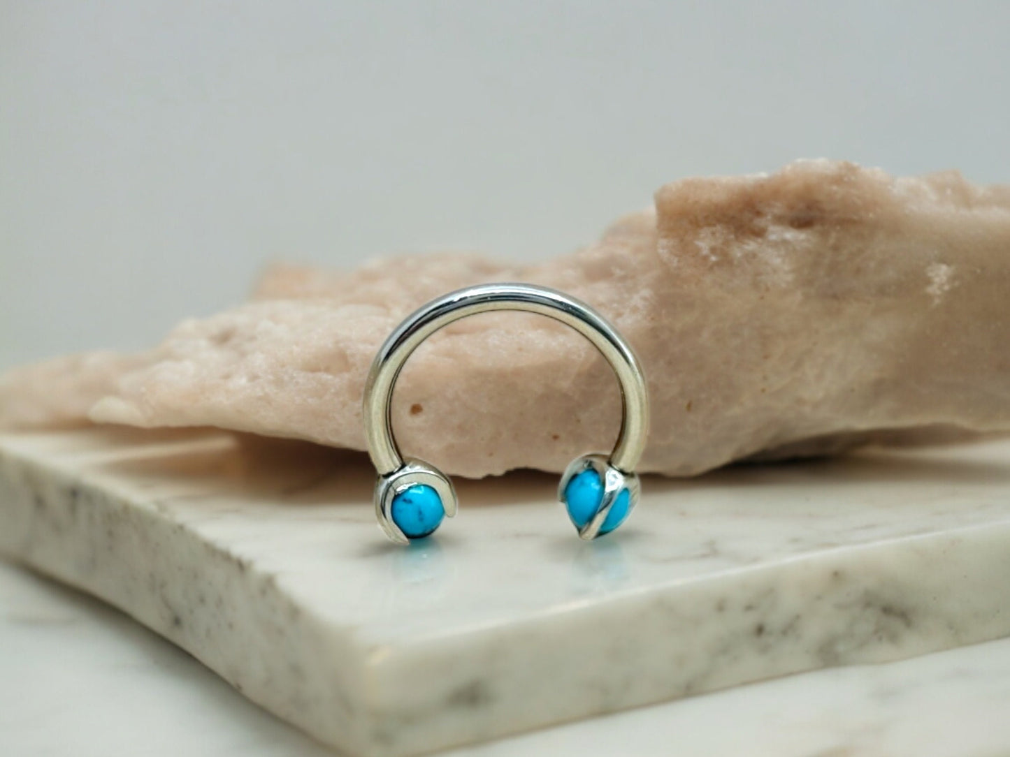 Implant Grade Titanium Turquoise Natural Stone Horseshoe Hoop Ring, Internally Threaded Septum Piercing Hoop Ring, Septum Jewelry Ring