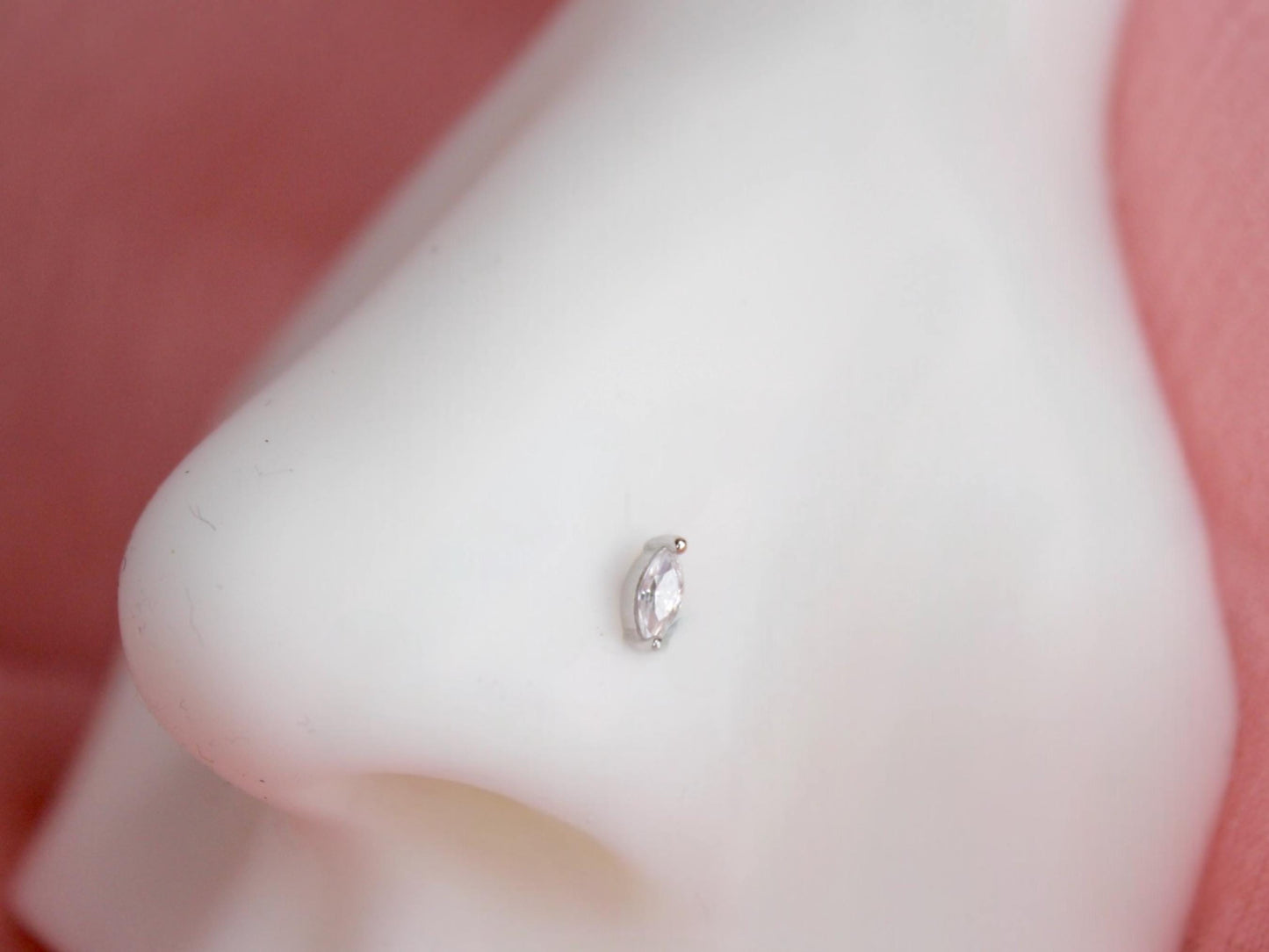 14K Gold Marquise Nose Stud, 20g Dainty Crystal Gold Nose Screw Jewelry, Minimalist Corkscrew Nose Piercing Jewelry, Gold Jewelry