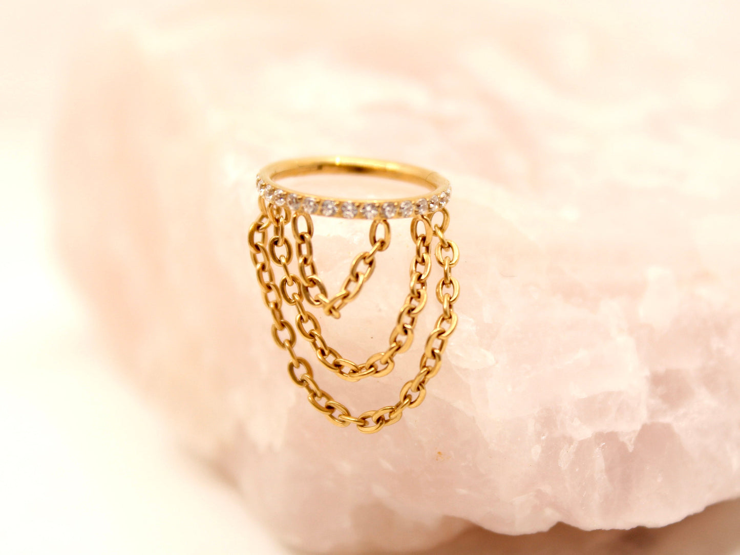 New • Dangling Chain Conch Hoop, Triple Chain Dangle Hoop Ring, Titanium Conch Cartilage Piercing Clicker Hoop Ring, Dangle Hoop Earring