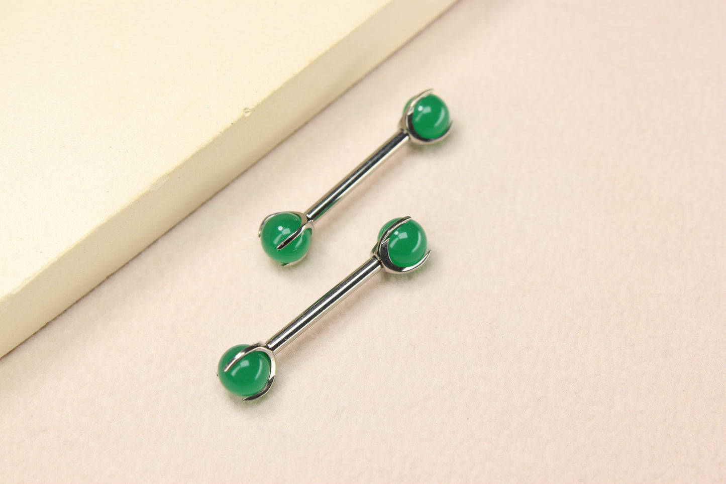 14g Titanium Nipple Barbell, Internally Threaded Jade Stone Nipple Piercing Ring, Natural Stone Body Jewelry