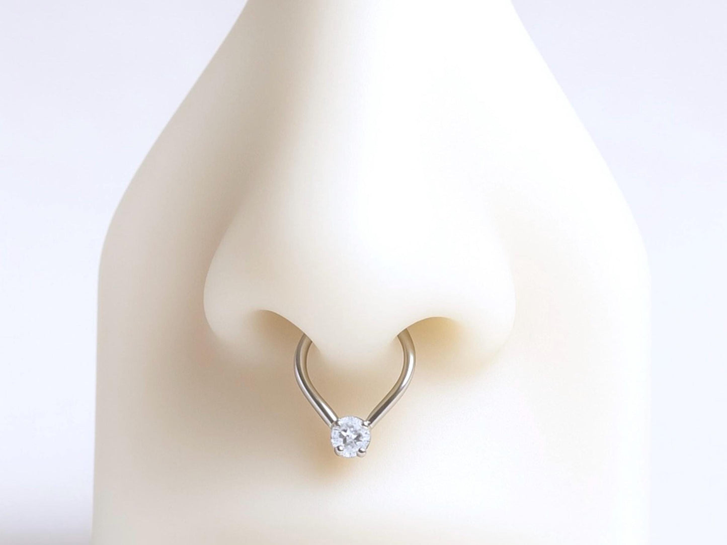 16G Septum Clicker Ring, Dainty Teardrop Nose Septum Hinged Hoop Ring, CZ Septum Nose Jewelry, Silver Septum Nose Ring