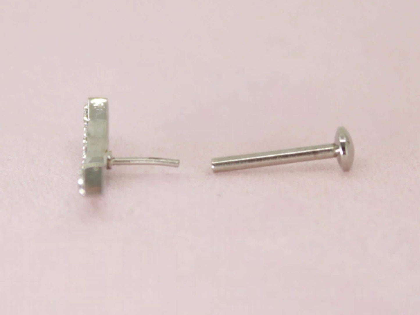18G Silver Paved Gem Push In Titanium Labret,Threadless Flat Back Stud,8mm Cartilage Piercing,Conch Piercing,Tragus Stud,Ear Jewelry