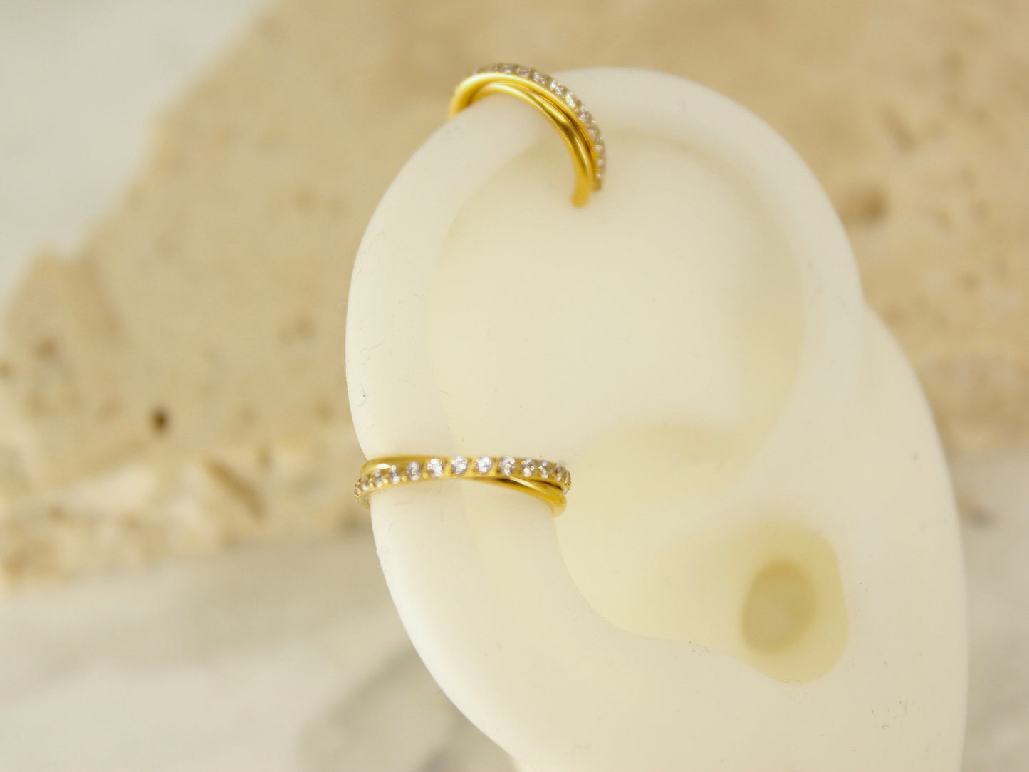 New • Gold Dainty CZ Paved Conch Ring Clicker, CZ Criscross Hoop Ring, Conch Clicker Hoop Ring, Septum Daith Cartilage Waterproof Earrings