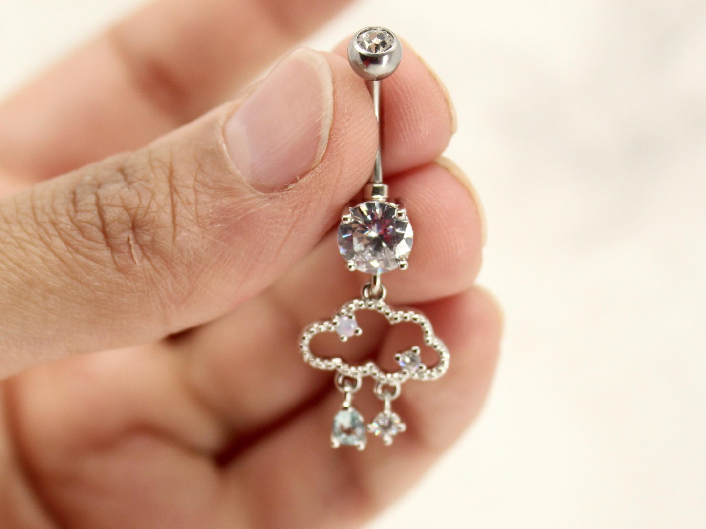 14g Dangling Belly Ring, Gold Silver Raining Cloud Dangle Belly Button Ring, Navel Piercing, Body Jewelry, Belly Ring Piercing Jewelry