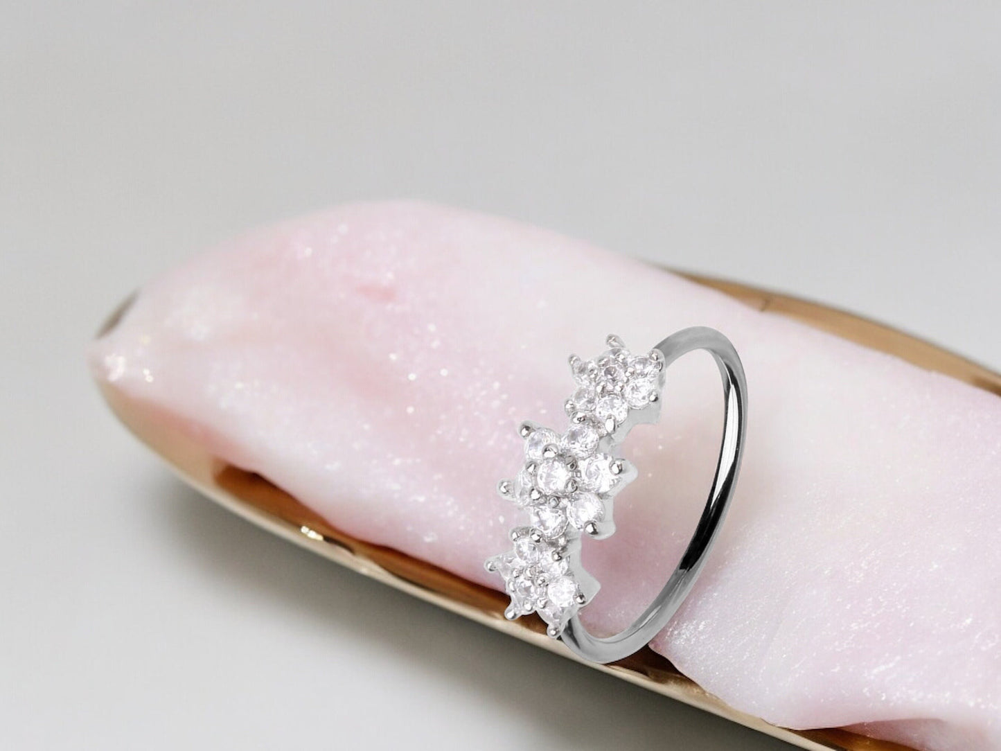20g Silver Dainty Floral Nose Ring Hoop. CZ bendable nose ring. Nose Piercing Jewelry.