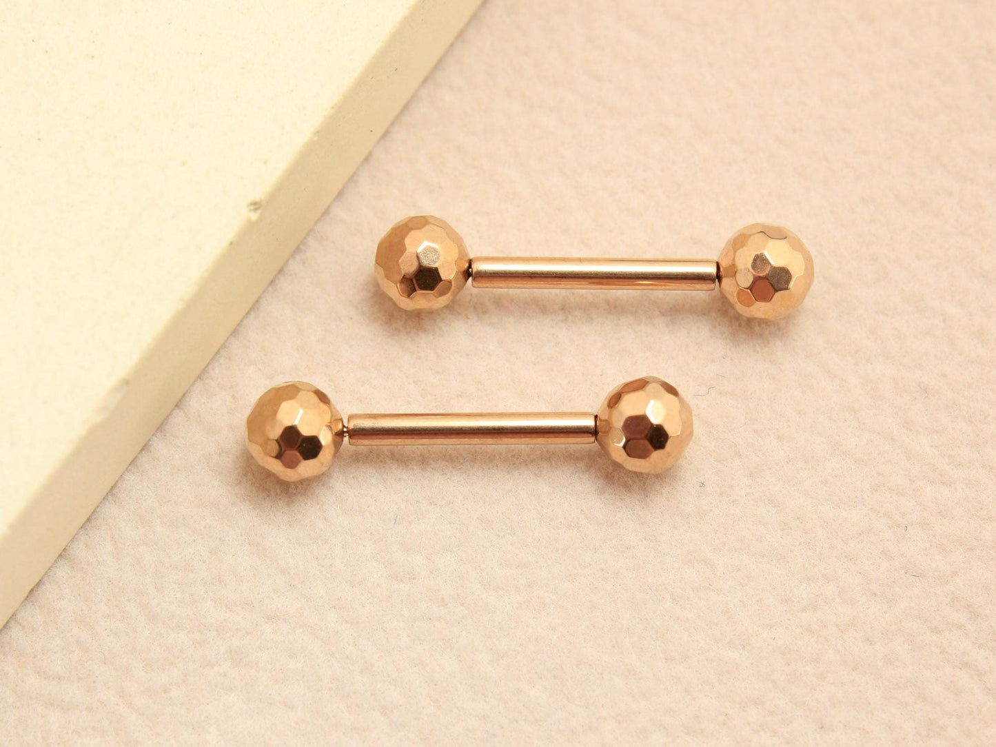 Rosegold Titanium Nipple Barbell, 14G Disco Ball End Threadless Push In Nipple Ring Jewelry,Pair of 2 Nipple Piercing, Push In Body Jewelry