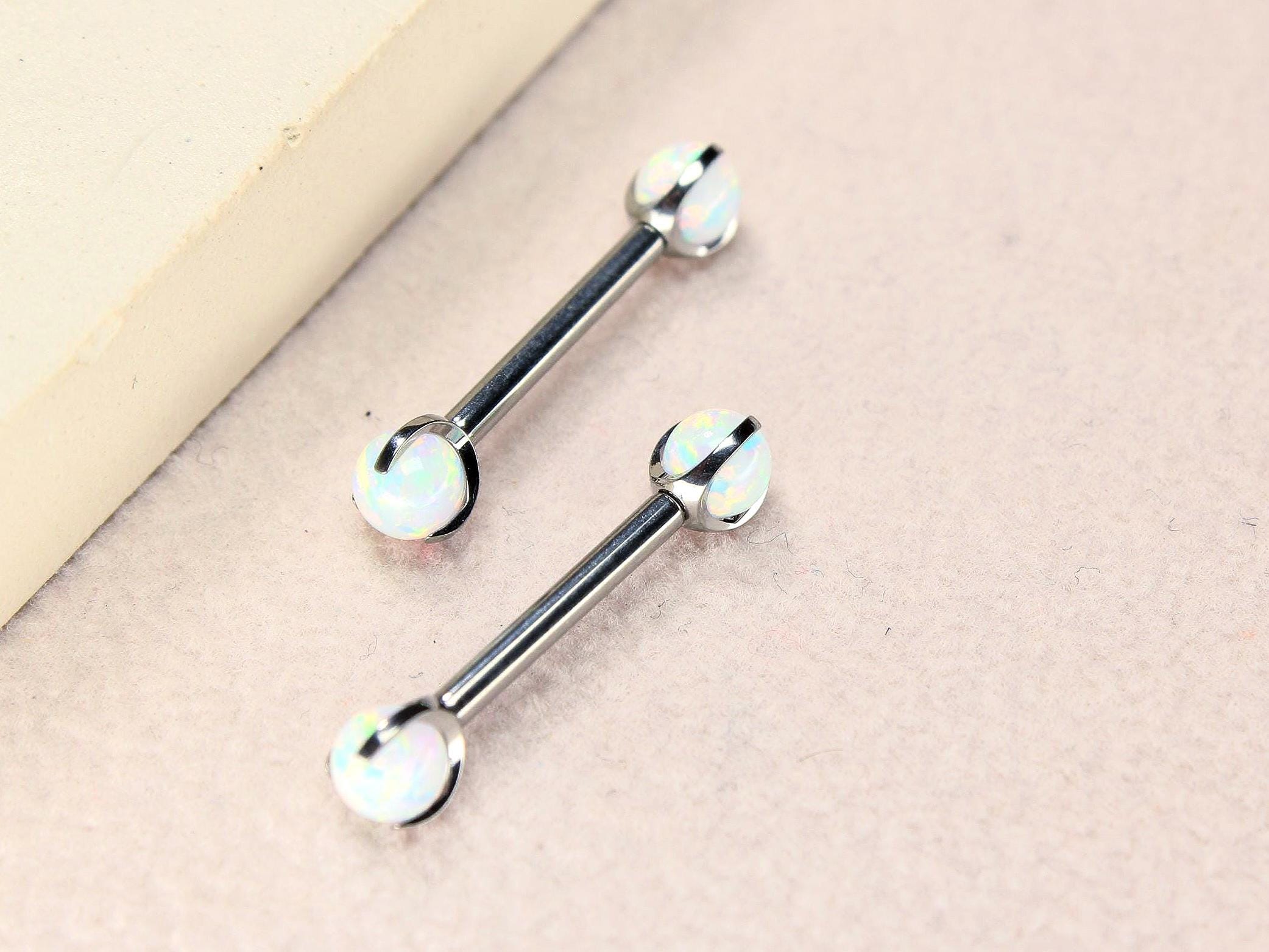 14G Titanium Nipple Barbell, White Opal Ball End Nipple Ring Piercing,Pair of Nipple Sheild Body Jewelry, Minimalist Nipple Piercing Jewelry