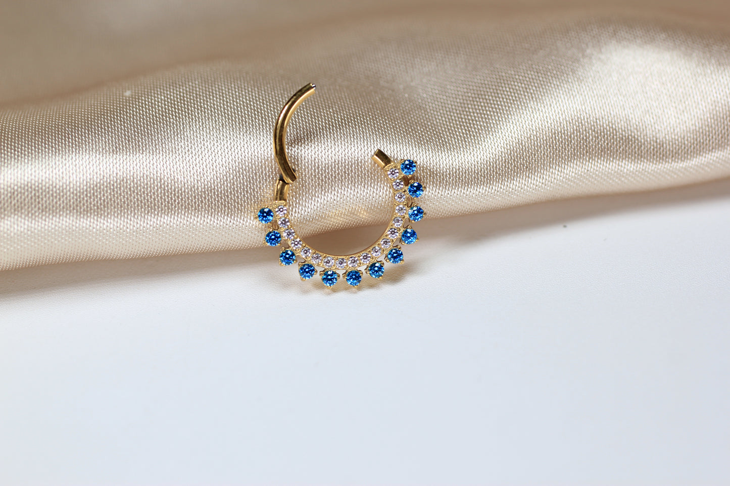 Dainty Blue Topaz Sparkling Titanium Septum Clicker Ring.