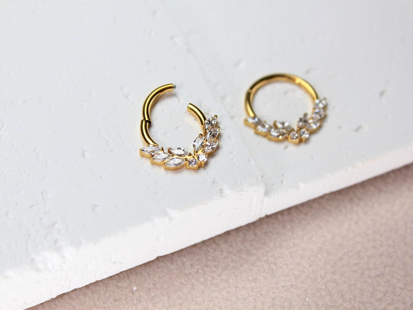 16g Titanium Septum Ring, Implant Grade Titanium Gold Marquise Septum Hoop Clicker Ring, Hypoallergenic Body Jewelry