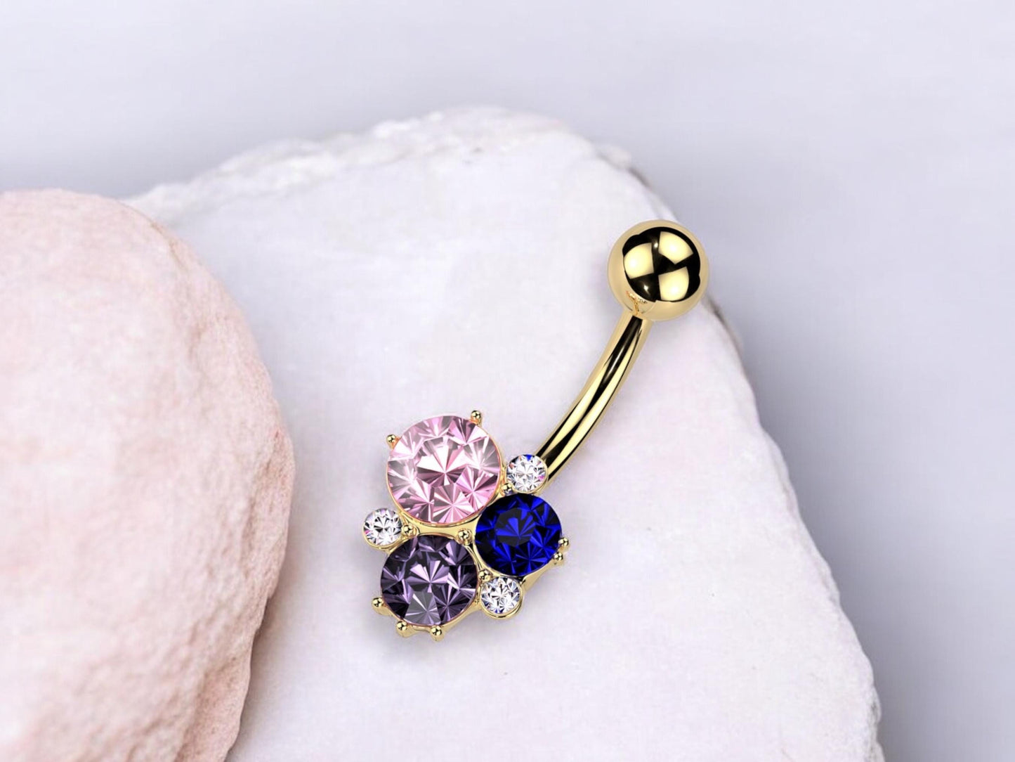 14g Gold Belly Button Ring, Dainty Multicolor Gem Belly Piercing Ring Jewelry, Floating Navel Piercing Body jewelry
