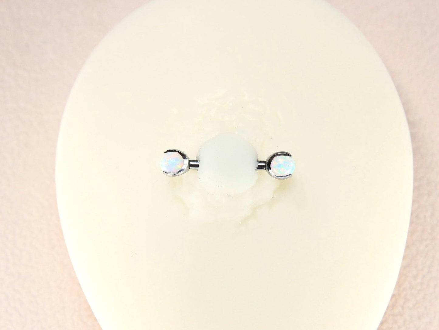 14g Implant Grade Titanium White Opal Nipple Barbell Ring.