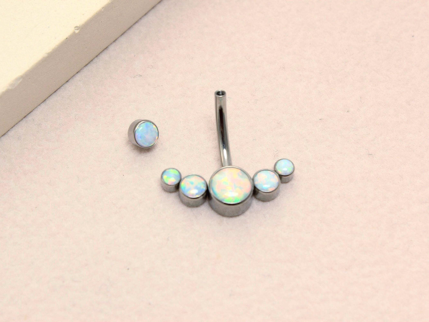 14g Opal Belly Button Ring, Titanium Gold Opal Gem Belly Ring, Navel Piercing, Hypoallergenic Body Jewelry