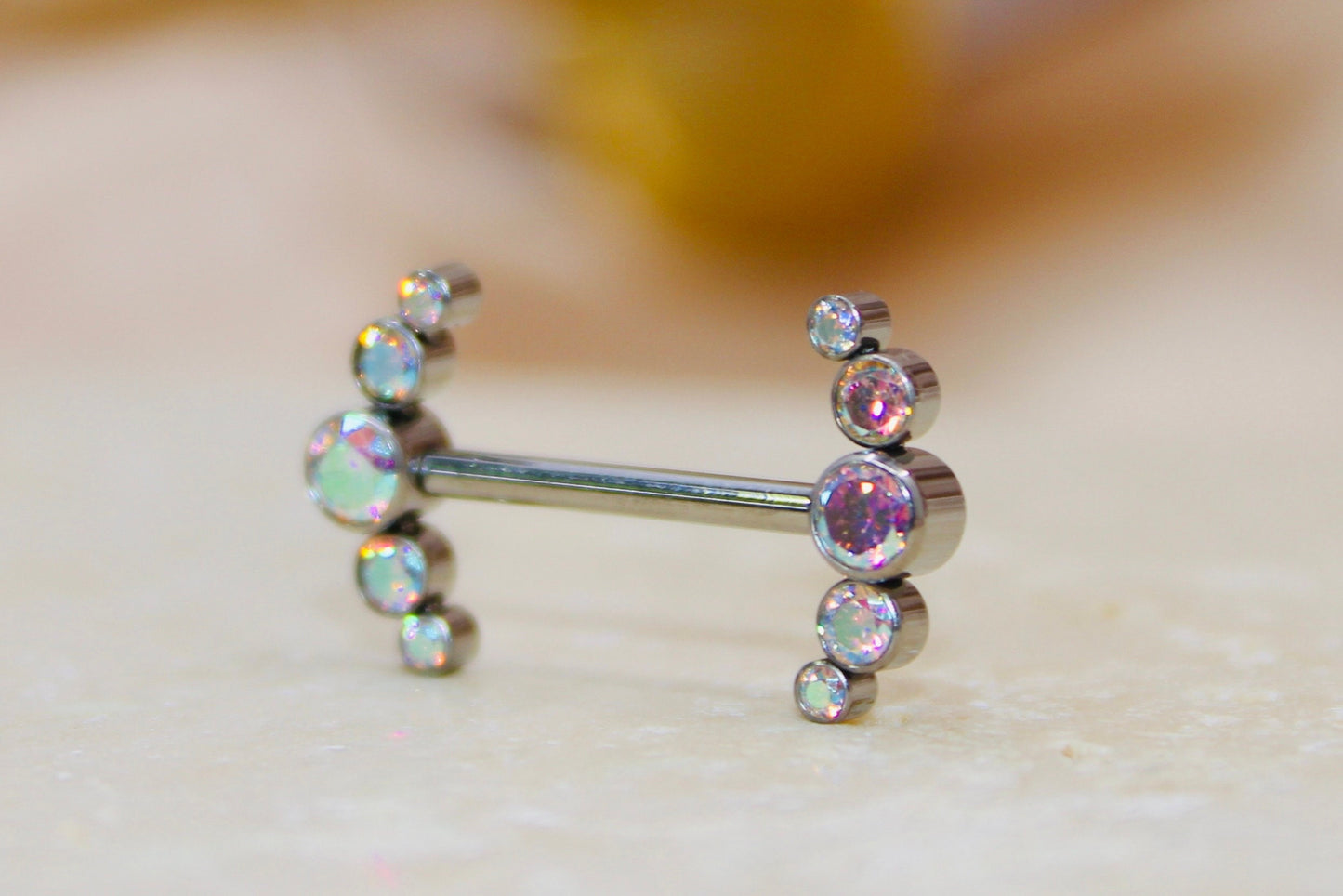 Internally Threaded Titanium Nipple Ring, 14G Sparkle Bezel Multicolor Gem Nipple Piercing Jewelry Comfortable Fit Body Piercing Jewelry