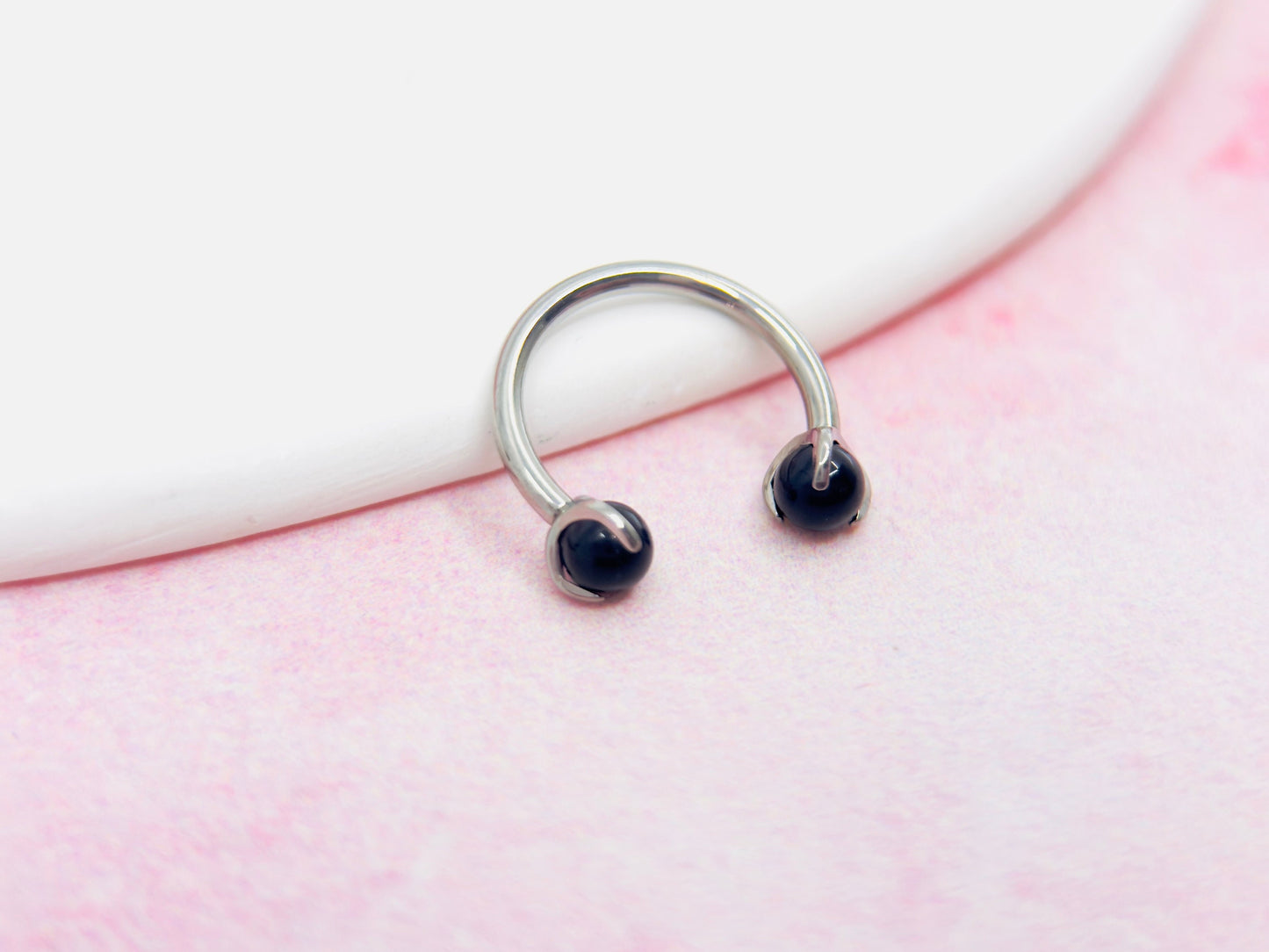 Implant Grade Titanium Natural Stone Black Horseshoe Hoop Ring, Internally Threaded Septum Piercing Hoop Ring, Septum Jewelry Ring