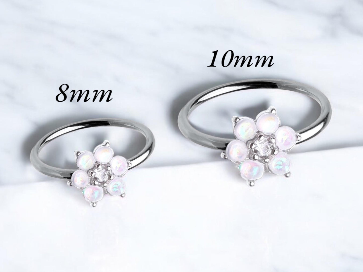 20g Opal Flower Nose Ring, Floral Top Opal Nose Hoop Ring, Jewelry, thin nose Ring Cartilage Hoop Ring, Hypoallergenic Nose Jewelry
