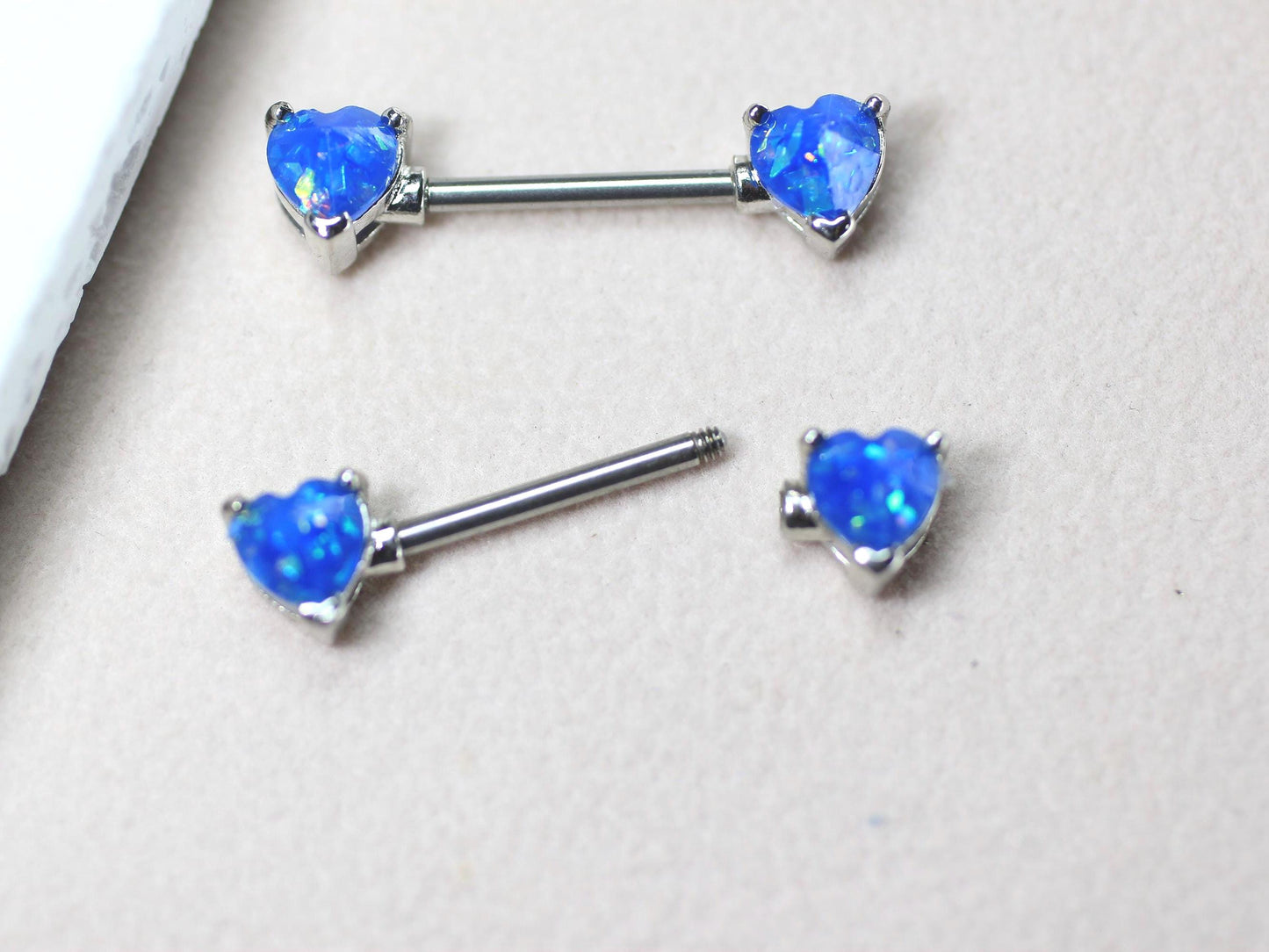 Opal Heart Nipple Ring, 14g Blue Glitter Heart Nipple Barbell Piercing Jewelry,  Surgical Steel Body Piercing, Custom Body Jewelry