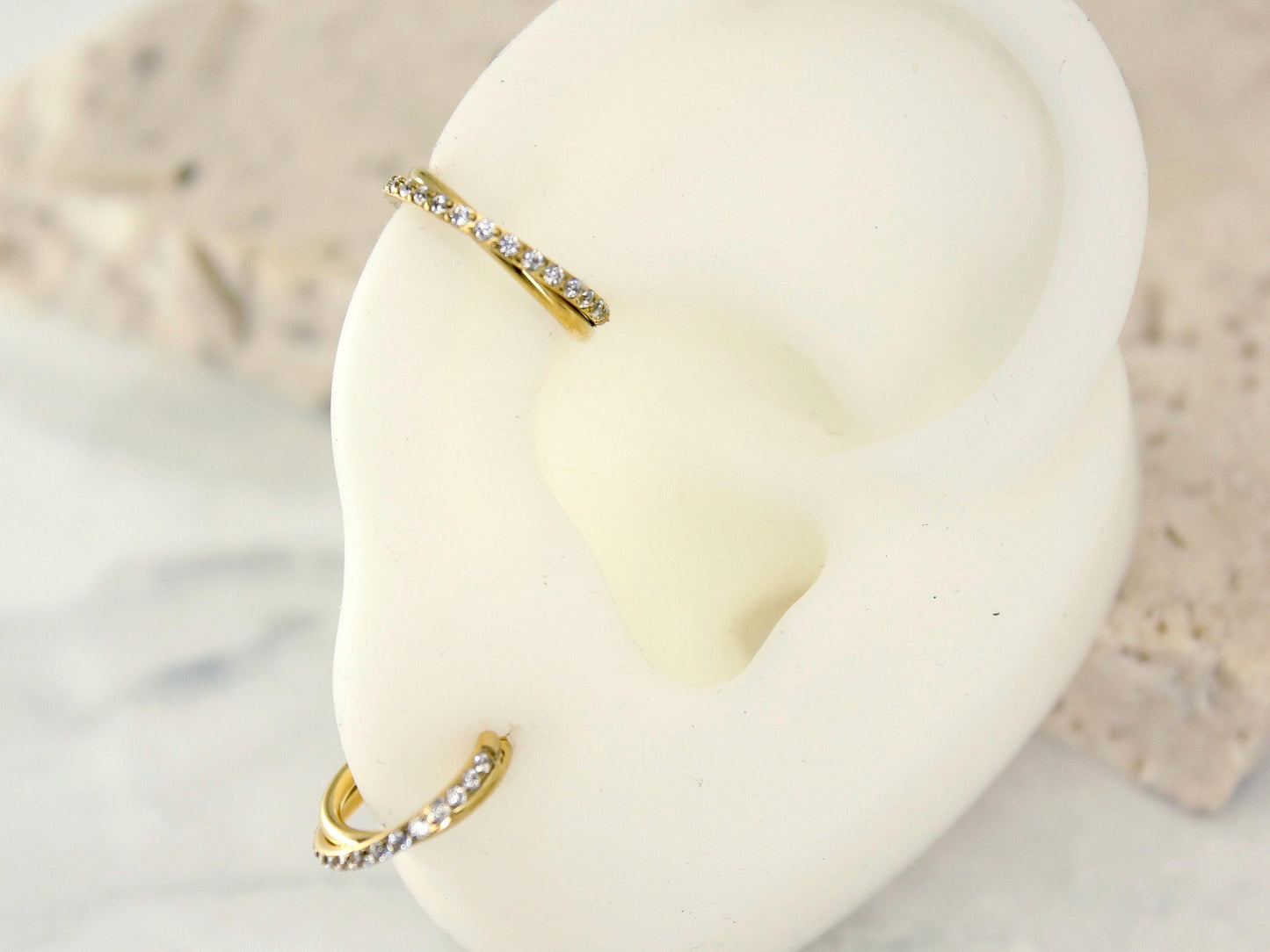 New • Gold Dainty CZ Paved Conch Ring Clicker, CZ Criscross Hoop Ring, Conch Clicker Hoop Ring, Septum Daith Cartilage Waterproof Earrings