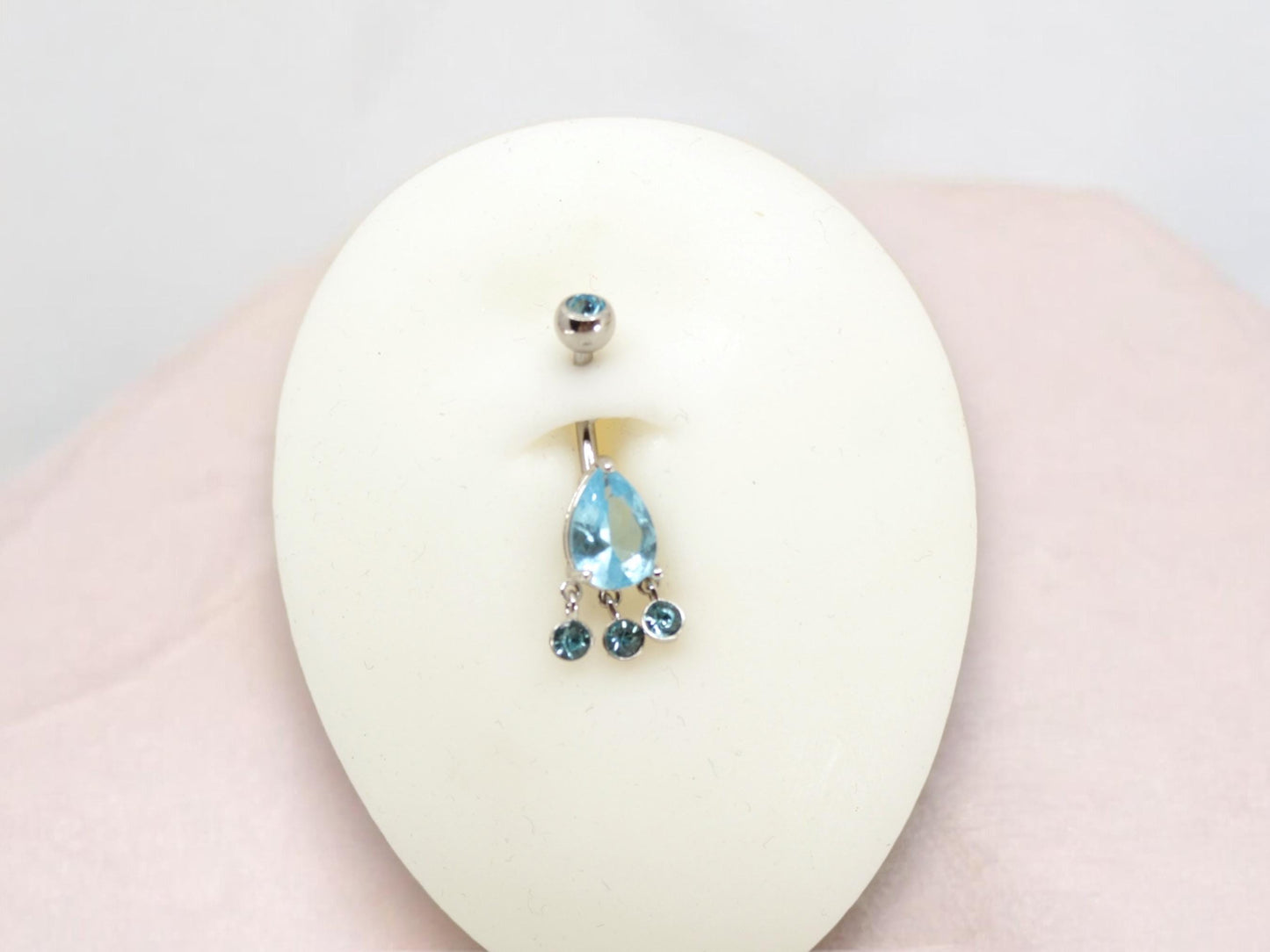 Dangling Belly Button Ring, Teardrop CZ Stone Belly Piercing Jewelry, 14g Body Jewelry, Navel Piercing Bar, Multicolor Belly Jewelry